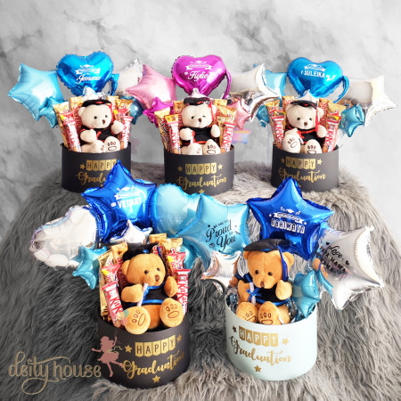 Graduation Bear & Chocolate Balloon Bouquet Box